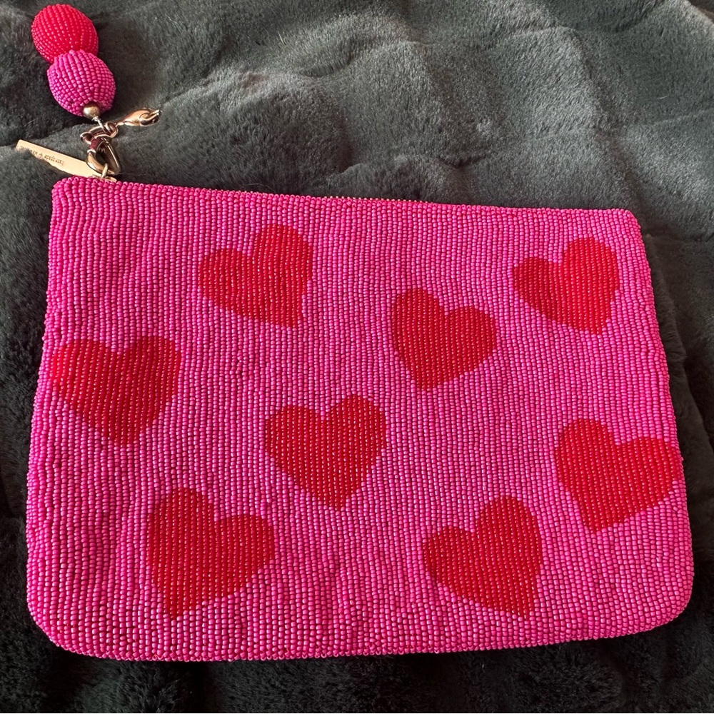 Kate Spade Pink Beaded Clutch with Hearts